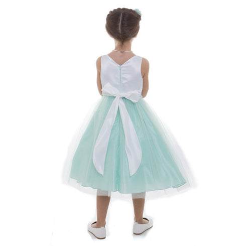 Petite Adele Little Girls Mint Satin Tulle Rhinestone Flower Girl Dress 2T-6 - SophiasStyle.com