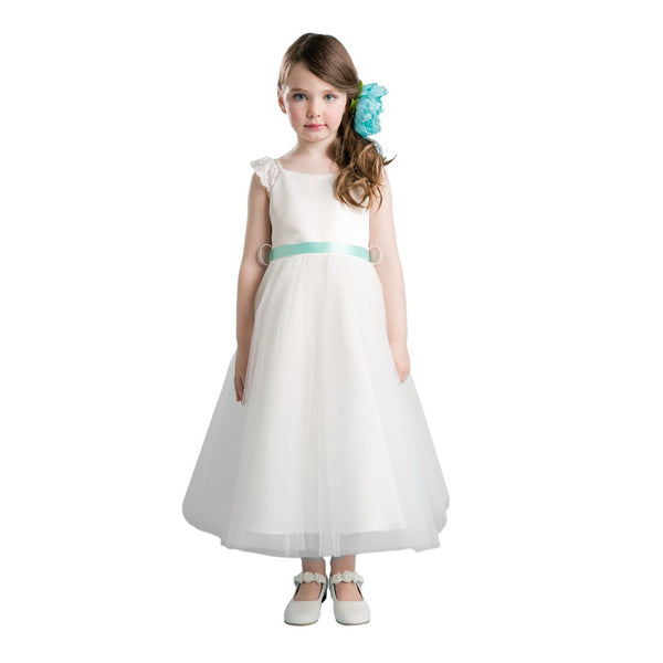 Petite Adele Little Girls Ivory Lace Cap Sleeved Flower Girl Dress 2T-6 - SophiasStyle.com