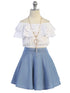 Just Kids Girls Ruffle Off Shoulder Top Denim Skirt 2 Piece Outfit with Necklace, Sizes 4-14 - SophiasStyle.com