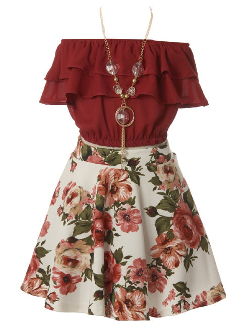 Just Kids Girls Ruffled Floral 2 Pc Necklace Skirt Set, Sizes 4-14 - SophiasStyle.com