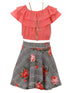 Just Kids Girls Multi Colors Solid Top Necklace Checkered Floral Skirt Set 4-14 - SophiasStyle.com