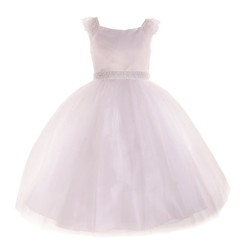 Petite Adele Little Girls White Lace Cap Sleeved Flower Girl Dress 2T-6 - SophiasStyle.com