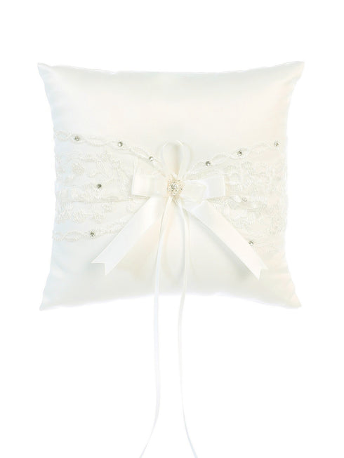 Tip Top Kids Boys Ivory Square Ribbon Rhinestone Accent Ring Bearer's Pillow - SophiasStyle.com