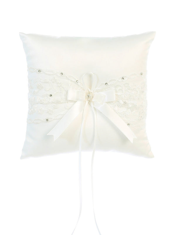 Tip Top Kids Boys Ivory Square Ribbon Rhinestone Accent Ring Bearer's Pillow - SophiasStyle.com