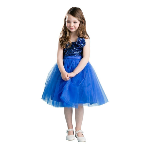 Petite Adele Little Girls Royal Blue Floral Sequin Flower Girl Dress 2T-6 - SophiasStyle.com