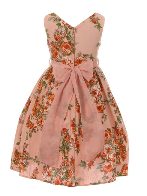 Just Kids Big Girls Blush Flower Print Linen Sleeveless Easter Dress 8-14 - SophiasStyle.com