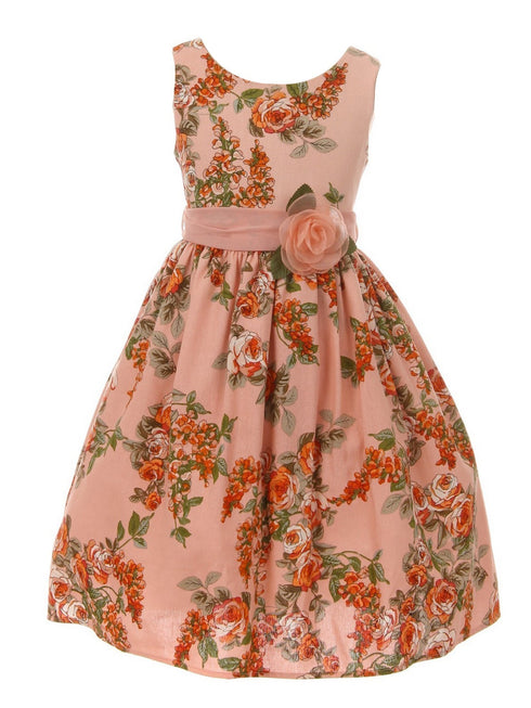 Just Kids Big Girls Blush Flower Print Linen Sleeveless Easter Dress 8-14 - SophiasStyle.com
