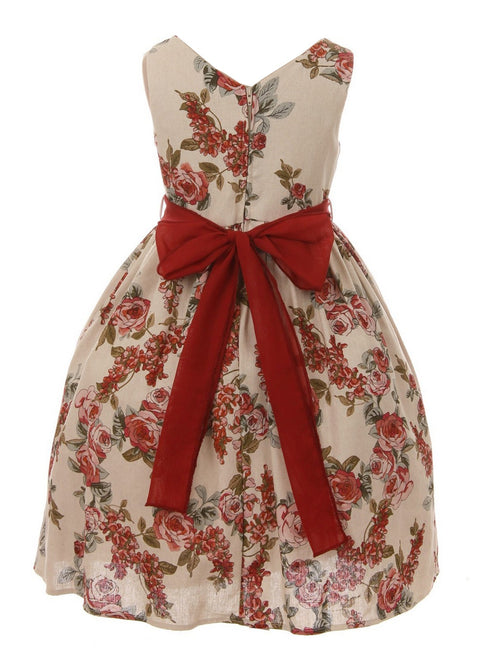 Just Kids Big Girls Champagne Flower Print Linen Elegant Easter Dress 8-14 - SophiasStyle.com