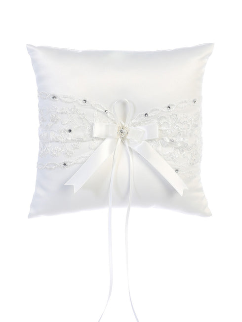 Tip Top Kids Boys White Square Ribbon Rhinestone Accent Ring Bearer's Pillow - SophiasStyle.com