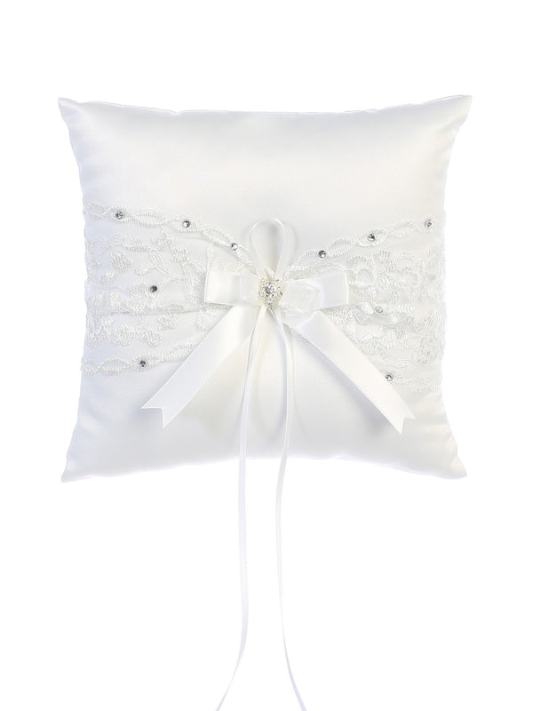 Tip Top Kids Boys White Square Ribbon Rhinestone Accent Ring Bearer's Pillow - SophiasStyle.com