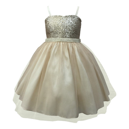 Petite Adele Big Girls Champagne Sequined Top Tulle Junior Bridesmaid Dress 8-12 - SophiasStyle.com