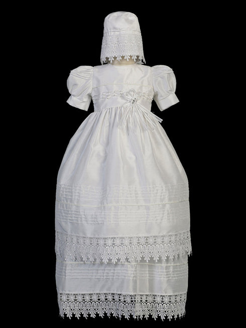 Tip Top Kids Baby Girls White Ropone Bonnet Short Sleeve Baptism Gown 6-18M - SophiasStyle.com