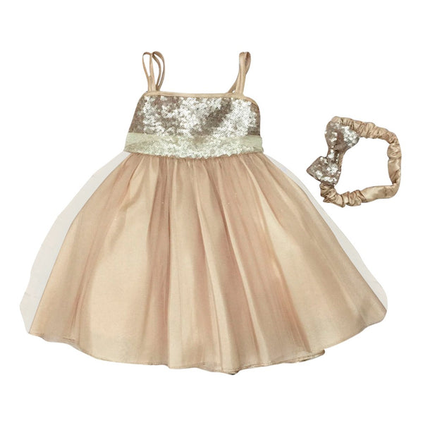 Petite Adele Baby Girls Champagne Sequined Headband Flower Girl Dress 6-24M - SophiasStyle.com