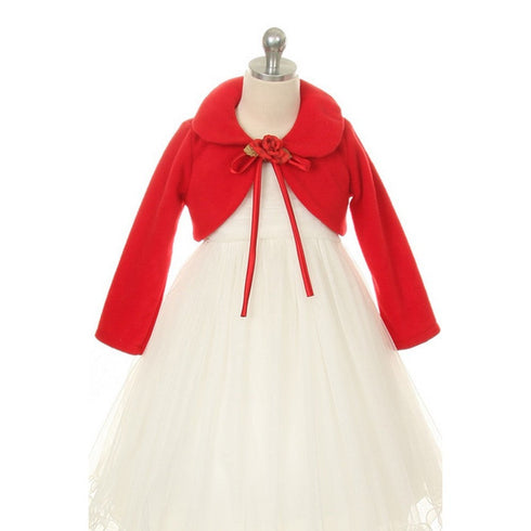 Kids Dream Red Flower Special Occasion Fleece Bolero Jacket Girl 4-12 - SophiasStyle.com