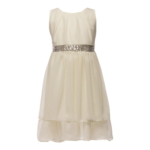 Petite Adele Little Girls Ivory Chiffon Sequence Waist Flower Girl Dress 2T-6 - SophiasStyle.com