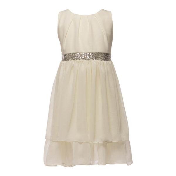 Petite Adele Little Girls Ivory Chiffon Sequence Waist Flower Girl Dress 2T-6 - SophiasStyle.com
