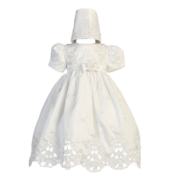 Lito Baby Girls White Shantung Cutwork Dress Bonnet Christening Set 6-24M - SophiasStyle.com