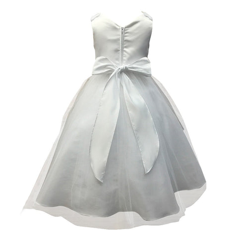 Petite Adele Little Girls Ivory Satin Tulle Decorated Flower Girl Dress 2T-6 - SophiasStyle.com