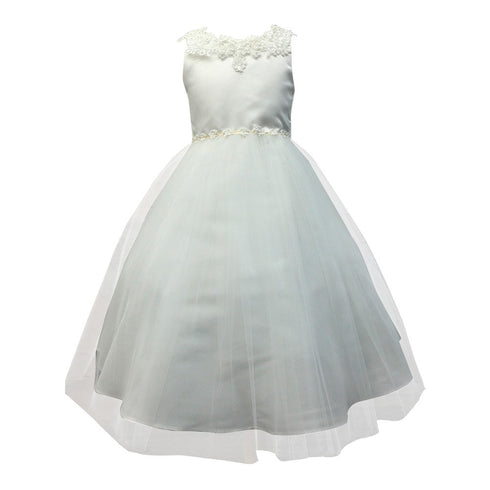 Petite Adele Big Girls Ivory Satin Tulle Decorated Junior Bridesmaid Dress 8-16 - SophiasStyle.com