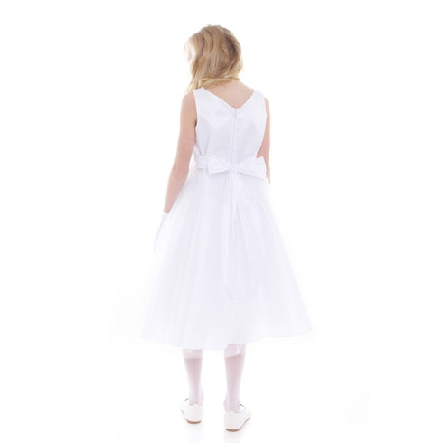 Petite Adele Big Girls White Satin Tulle Decorated Junior Bridesmaid Dress 8-16 - SophiasStyle.com