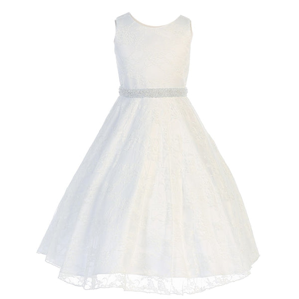 Petite Adele Big Girls White Lace Overlay Satin Junior Bridesmaid Dress 8-16 - SophiasStyle.com