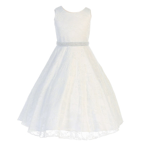 Petite Adele Big Girls White Lace Overlay Satin Junior Bridesmaid Dress 8-16 - SophiasStyle.com