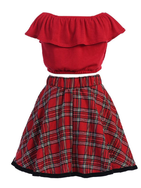 Just Kids Big Girls Red Top Plaid Skirt Necklace Christmas Outfit 8-14 - SophiasStyle.com