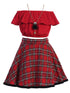 Just Kids Big Girls Red Top Plaid Skirt Necklace Christmas Outfit 8-14 - SophiasStyle.com