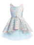 Just Kids Big Girls Blue Floral Print Brooch Hi Low Junior Bridesmaid Dress 8-14 - SophiasStyle.com