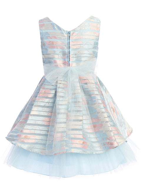 Just Kids Little Girls Blue Floral Print Brooch Hi Low Flower Girl Dress 2-6 - SophiasStyle.com