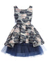 Just Kids Little Girls Navy Floral Print Brooch Hi Low Flower Girl Dress 2-6 - SophiasStyle.com