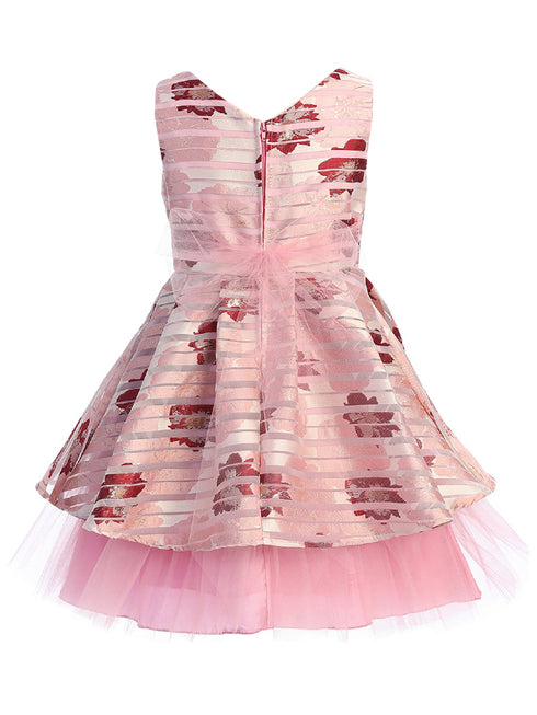 Just Kids Big Girls Rose Floral Print Brooch Hi Low Junior Bridesmaid Dress 8-14 - SophiasStyle.com