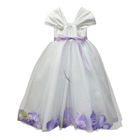 Petite Adele Big Girls White Lavender Floating Petals Flower Girl Dress 8-12 - SophiasStyle.com