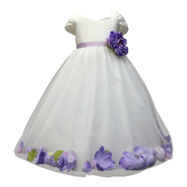 Petite Adele Little Girls White Lavender Floating Petals Flower Girl Dress 2T-6 - SophiasStyle.com