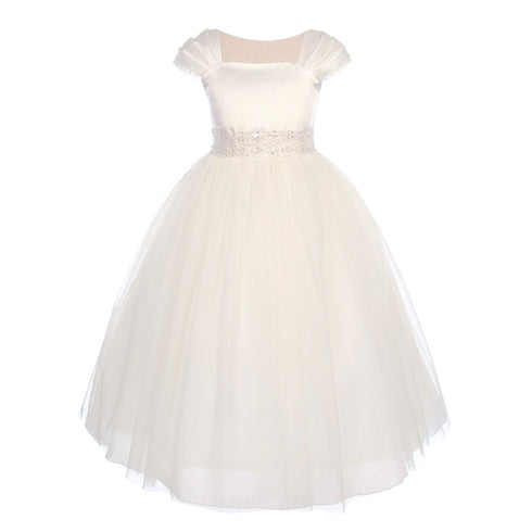 Kids Dream Big Girls Ivory Satin Mesh Lace Beadwork Communion Dress 8-16 - SophiasStyle.com