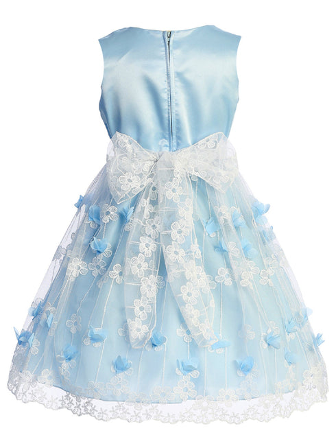 Little Girls Blue Flower Appliques Embroidered Tulle Flower Girl Dress 4-6 - SophiasStyle.com
