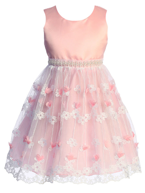 Big Girls Blush Flower Appliques Embroidered Tulle Junior Bridesmaid Dress 8-14 - SophiasStyle.com