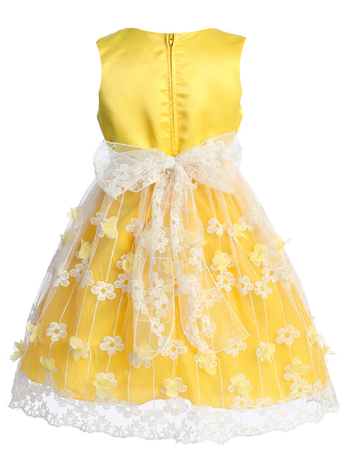 Big Girls Yellow Flower Appliques Embroidered Tulle Junior Bridesmaid Dress 8-14 - SophiasStyle.com