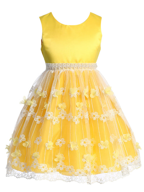 Little Girls Yellow Flower Appliques Embroidered Tulle Flower Girl Dress 4-6 - SophiasStyle.com