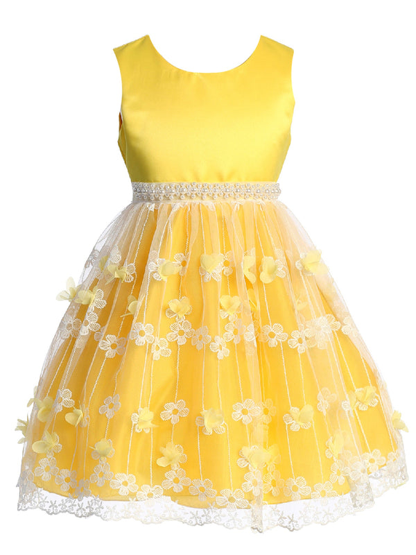 Little Girls Yellow Flower Appliques Embroidered Tulle Flower Girl Dress 4-6 - SophiasStyle.com