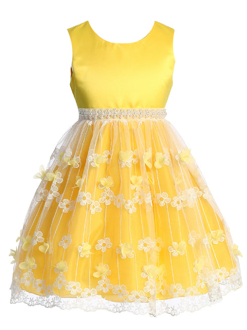 Big Girls Yellow Flower Appliques Embroidered Tulle Junior Bridesmaid Dress 8-14 - SophiasStyle.com