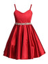 Just Kids Girls Satin Dress with Rhinestone Belt and Sheer Embroidered Bolero, Sizes 4-14 - SophiasStyle.com