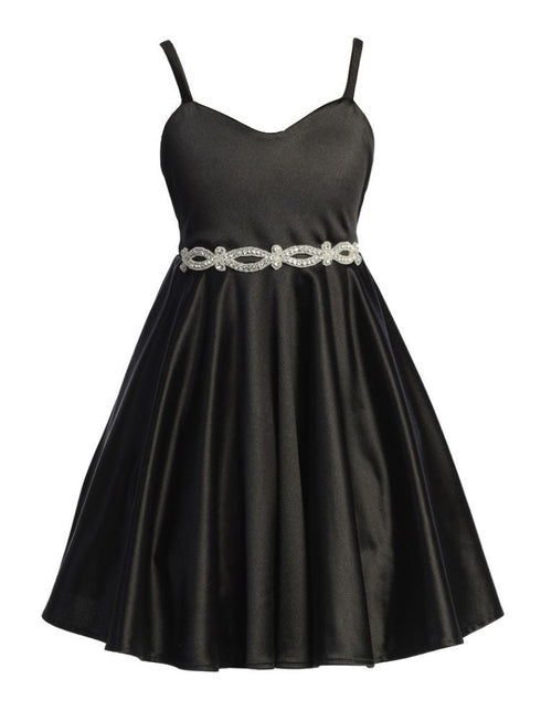 Just Kids Girls Satin Dress with Rhinestone Belt and Sheer Embroidered Bolero, Sizes 4-14 - SophiasStyle.com