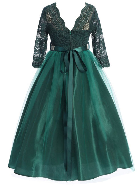 Just Kids Girls Floral Lace Illusion Dress with Metallic Belt and V-Neck Back, Sizes 4-16 - SophiasStyle.com