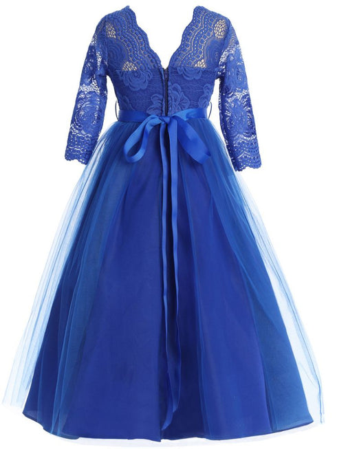 Just Kids Girls Floral Lace Illusion Dress with Metallic Belt and V-Neck Back, Sizes 4-16 - SophiasStyle.com