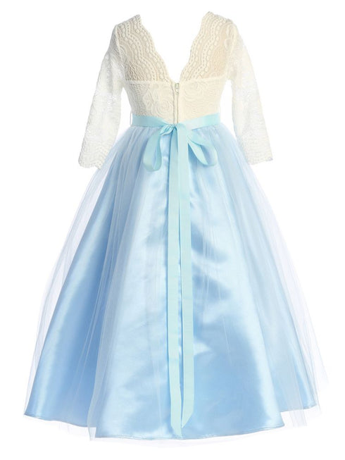 Just Kids Girls Floral Lace Illusion Dress with Metallic Belt and V-Neck Back, Sizes 4-16 - SophiasStyle.com