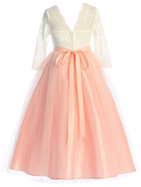 Just Kids Girls Floral Lace Illusion Dress with Metallic Belt and V-Neck Back, Sizes 4-16 - SophiasStyle.com