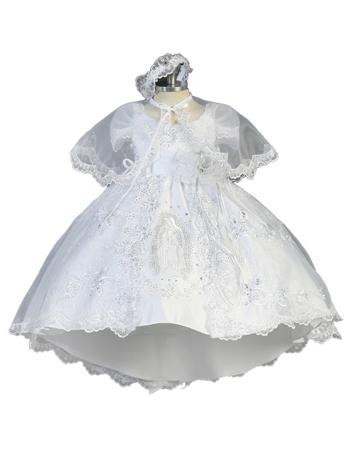 Tip Top Kids Baby Girls White Maria Embroidered Train Baptism Dress NB-1 - SophiasStyle.com