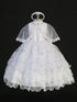 Tip Top Kids Little Girls White Gathered Bodice Rhinestone Baptism Gown 2-6 - SophiasStyle.com