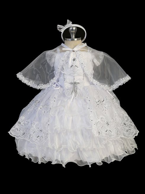 Tip Top Kids Little Girls White Vertical Rhinestone Christening Dress 2-6 - SophiasStyle.com